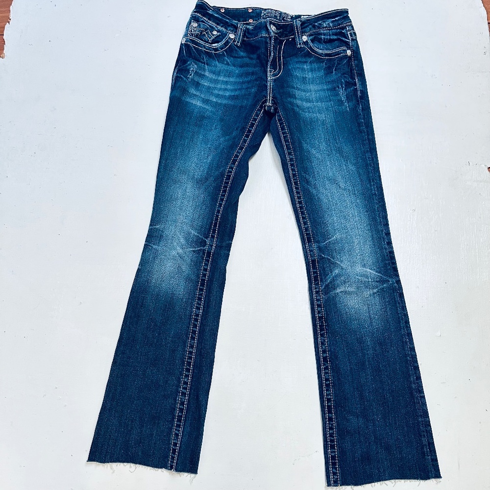 Miss Me Jeans Womens 28 Boot Cut Sequin Distressed Denim